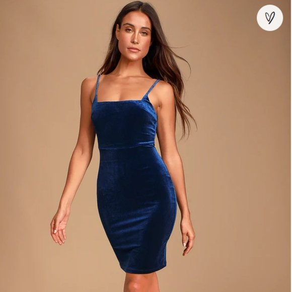 Lulu's Avion Royal Blue Velvet Bodycon Mini Dress - Picture 1 of 5